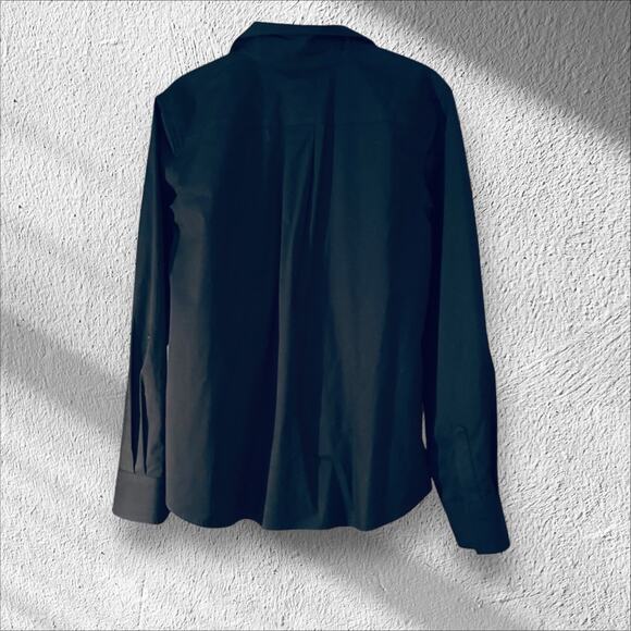 Chicos Black Button Up Blouse Sz 1/M/8 Professional Capsule Wardrobe Crisp Lines - Picture 7 of 9